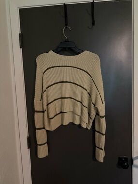 moon & madison Cream Cropped Stripe Knit Sweater